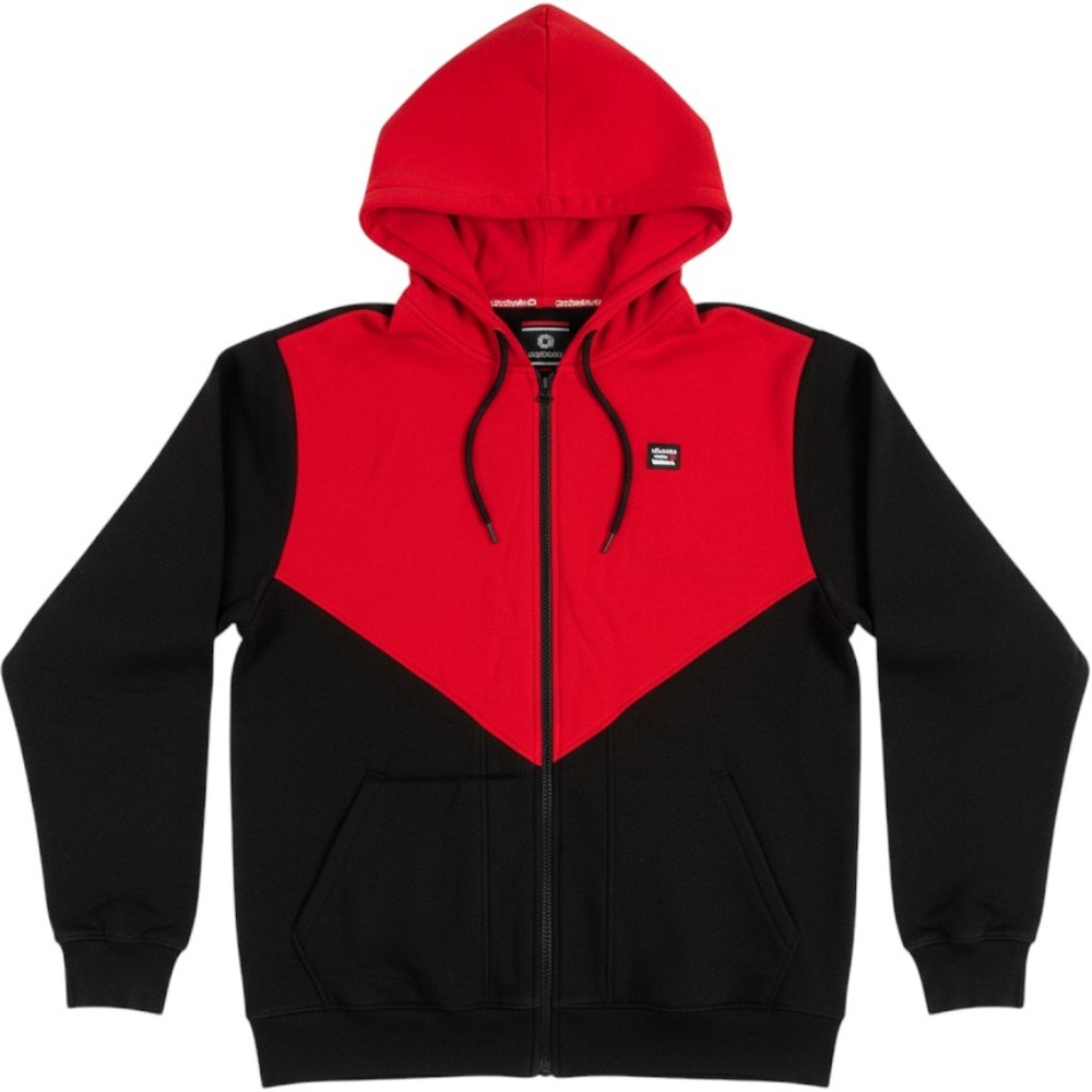 Akademiks Mens Full Zip Hoodie Red Black Colorblock Fleece Sweatshirt XL